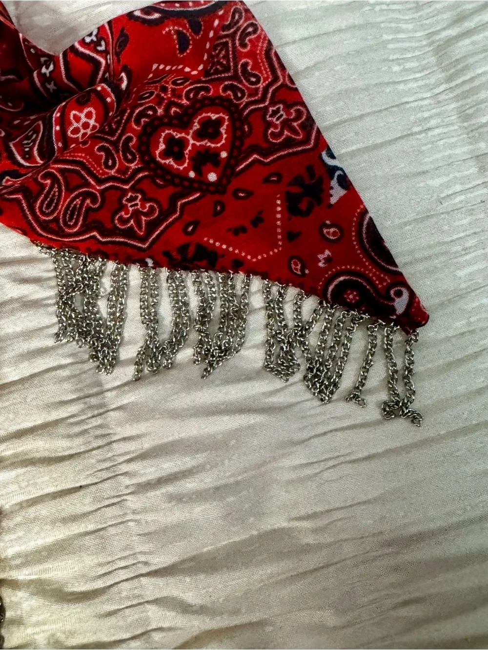 Sunday State Red Bandana Scarf Ring Accessory - With Silver Accent